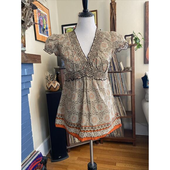 NEW Vintage Studio Y Babydoll Y2k Women L Sleeveless Top Boho Deep V Neck NOS - Picture 5 of 7